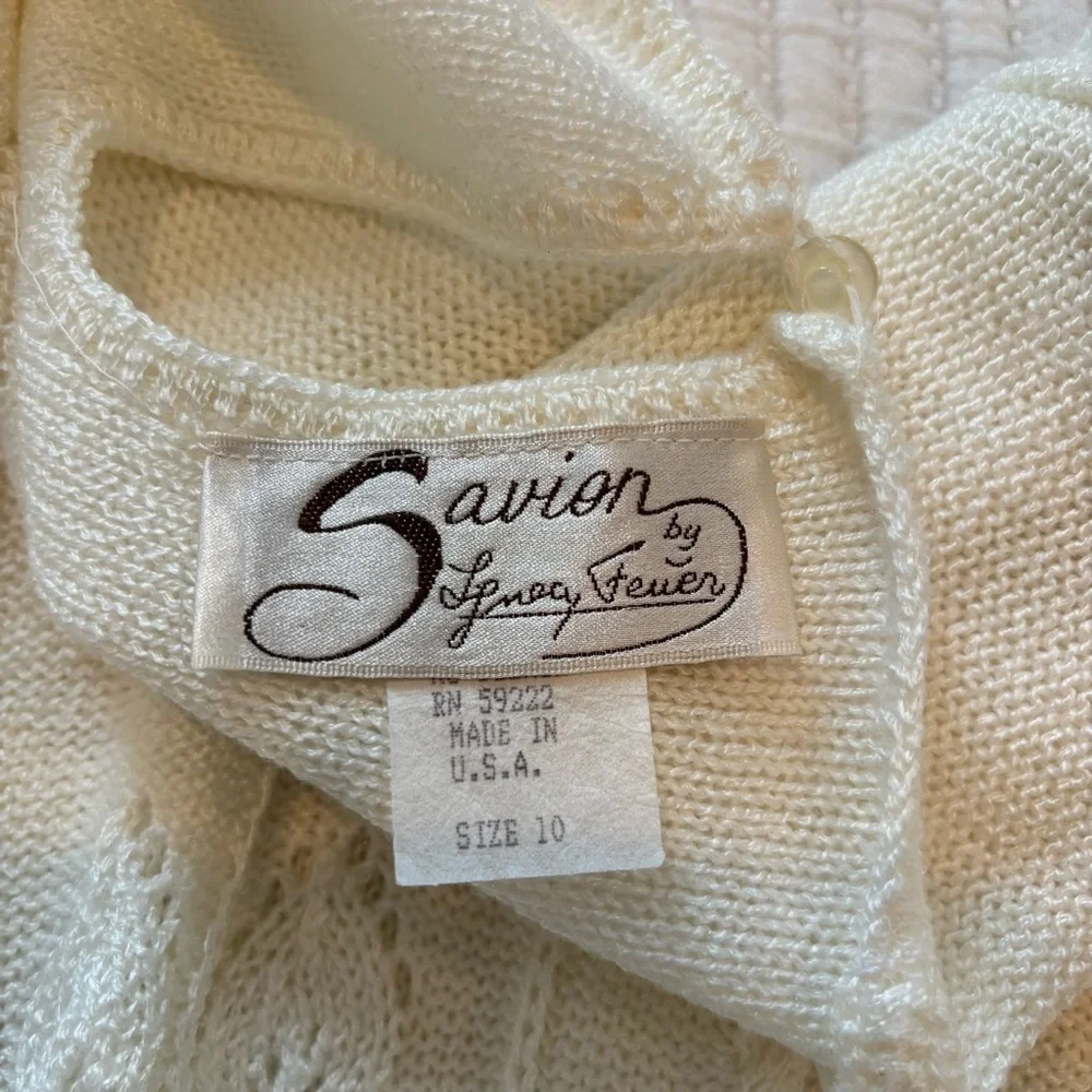 Vintage 70's Savion by Ignacy Feuer Cream Women's Knit Skirt Set Peplum Size 10